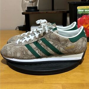 Adidas Country Japan Men's Snakeskin Pattern Sneakers in Green and Tan.